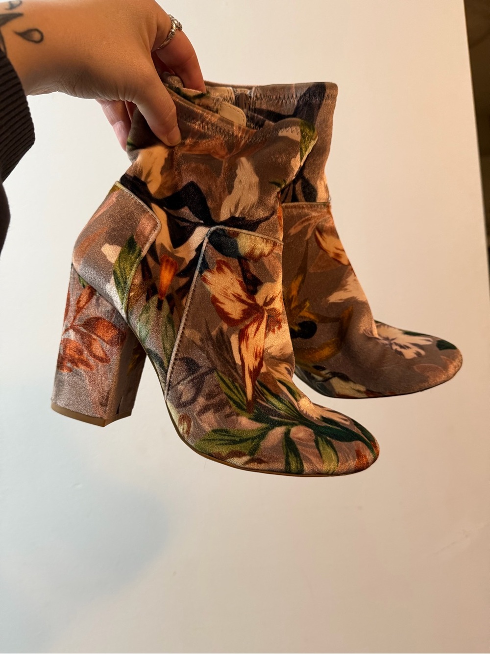 Nine West Floral Velvet Ankle Boots - size 7